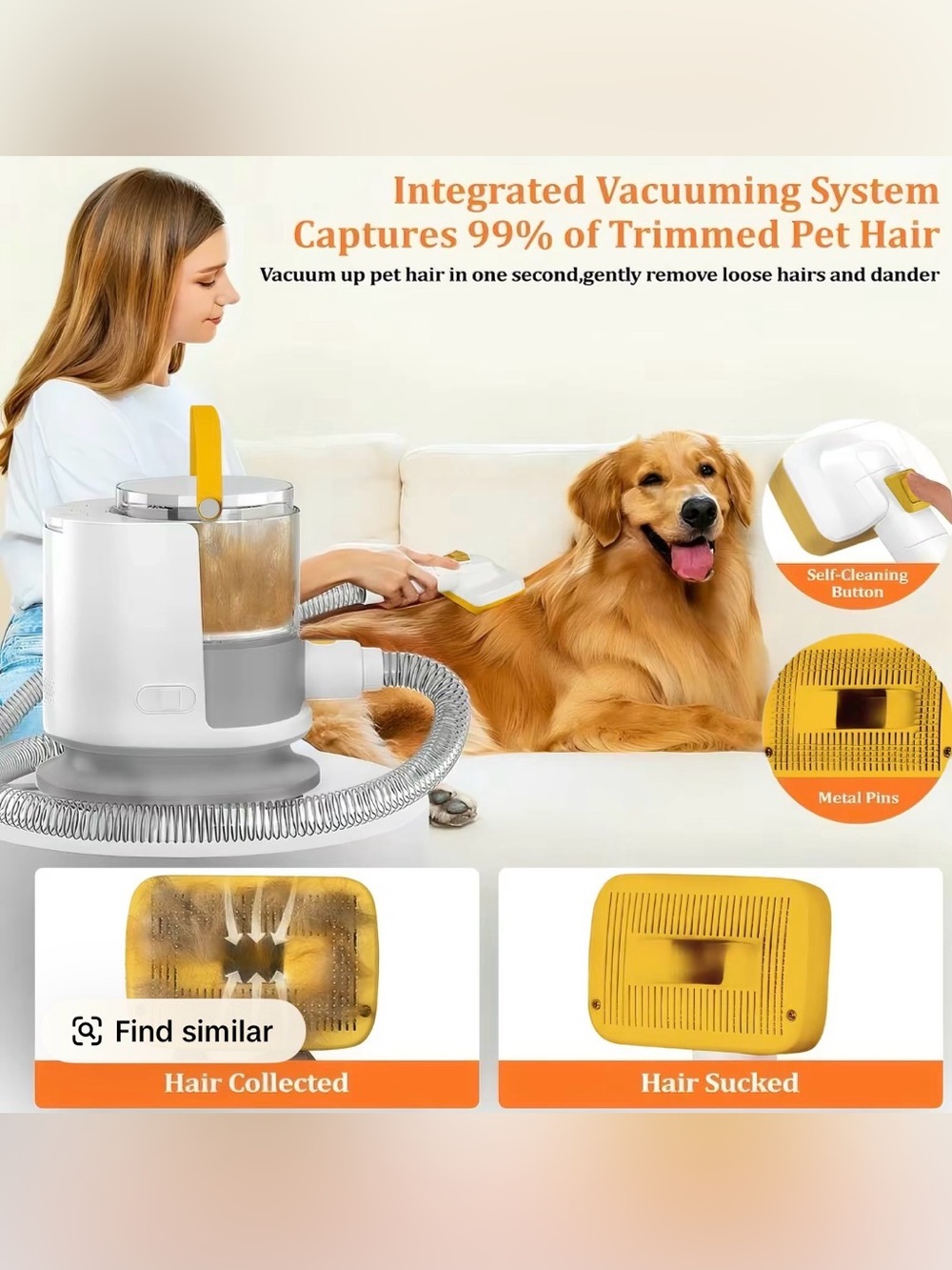 NWT 5-in-1 Grooming Kit with Vacuum Brush & Hair Trimmer for Dogs & Cats - Picture 2 of 7